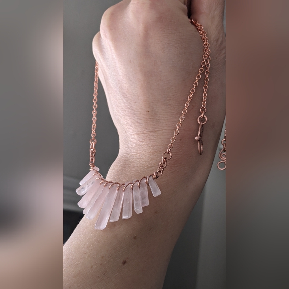 Rose Quartz Necklace-Artisan Crafted- Genuine Copper Jewelry - Picture 2 of 14